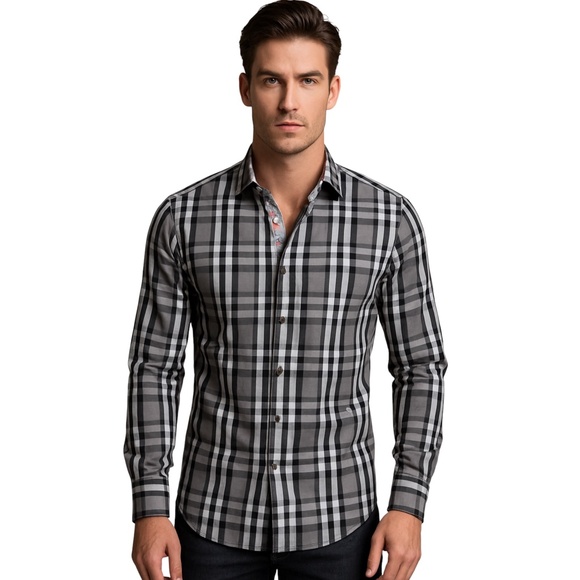 Jermyn & Bond Men’s Black White Button Down Flip Cuff Shirt - Picture 1 of 12